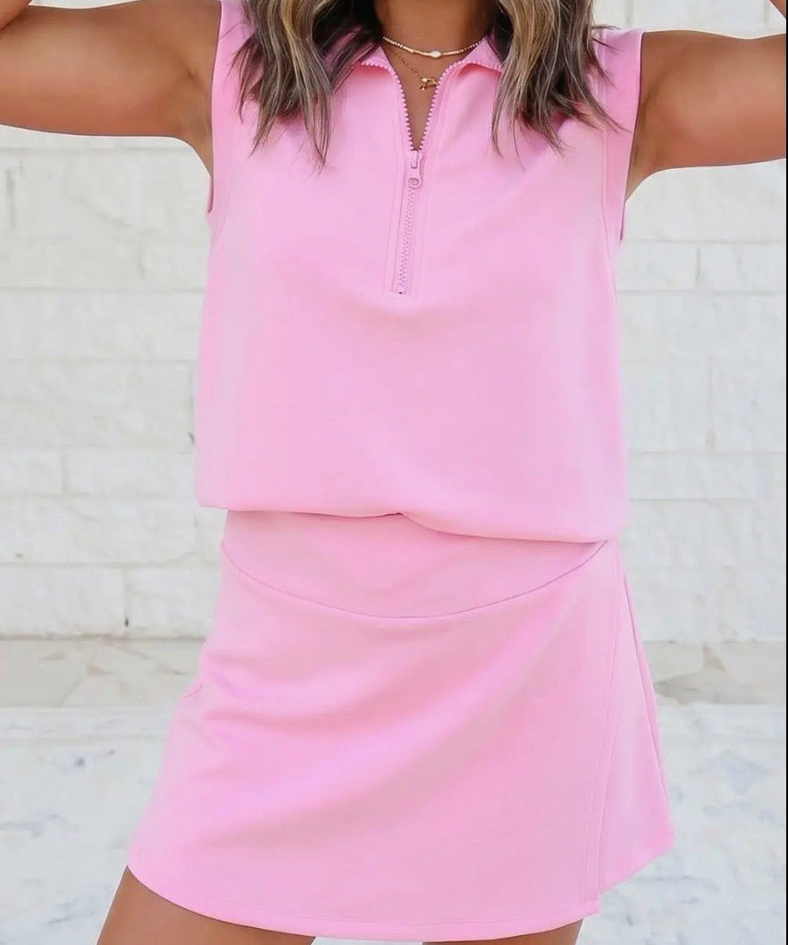Solid Color Zip Neck Tank and Skort 2 Pcs Set - Blue Sky Fashions & Lingerie