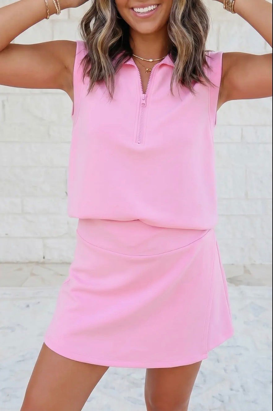 Solid Color Zip Neck Tank and Skort 2 Pcs Set - Blue Sky Fashions & Lingerie