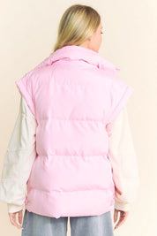 Solid Sleeveless Zipper Puffer Down Vest - Pink - Blue Sky Fashions & Lingerie