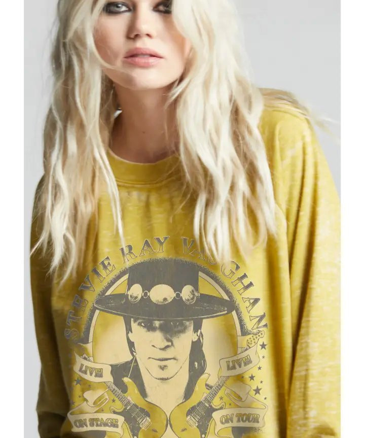 Stevie Ray Burn Out Sweatshirt - Mustard - Blue Sky Fashions & Lingerie