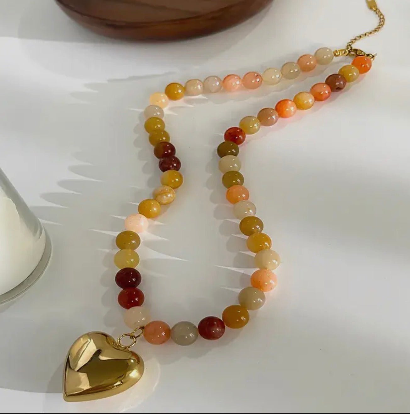 Stone Beaded Necklace with Heart Pendant - Blue Sky Fashions & Lingerie