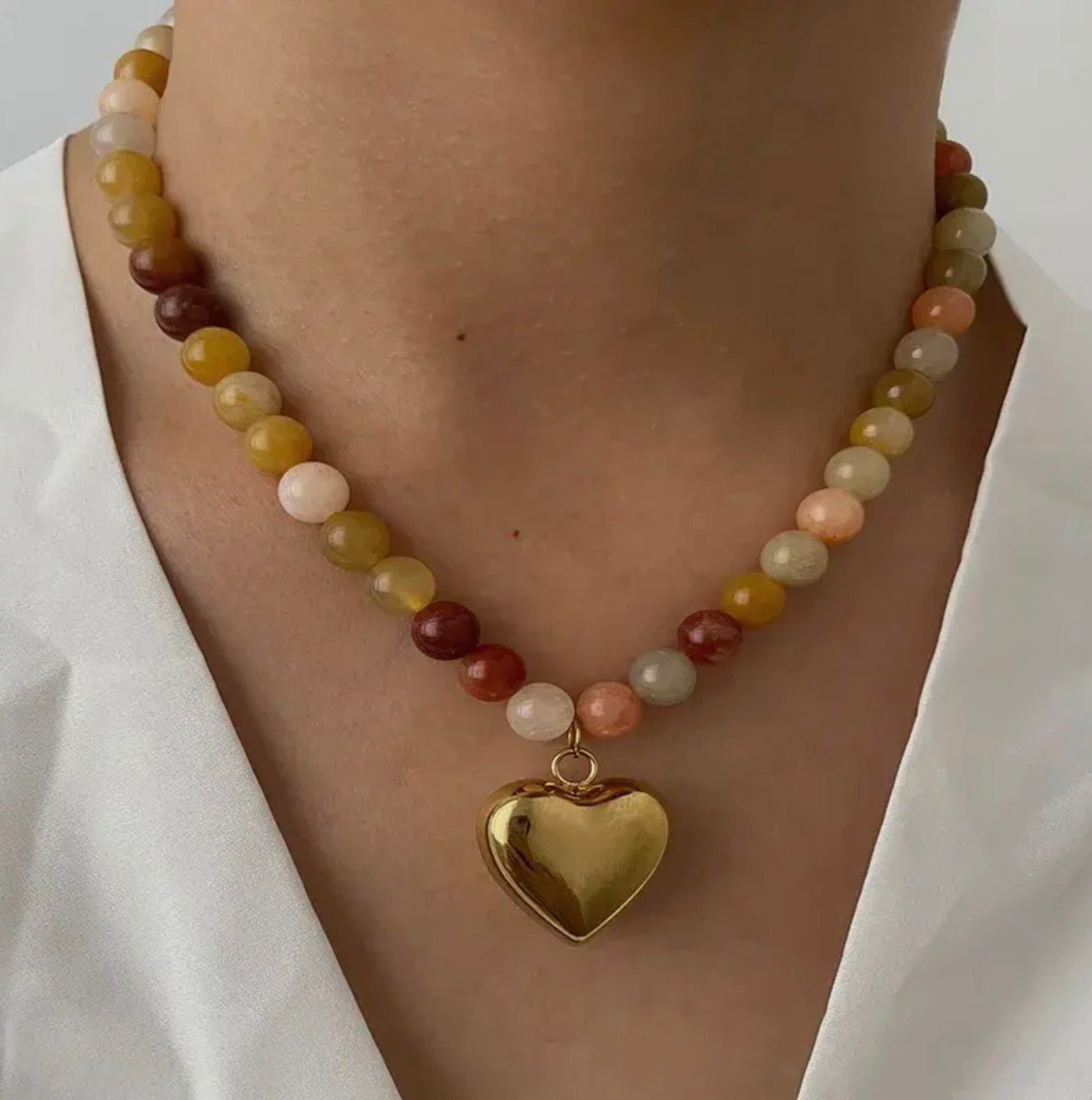 Stone Beaded Necklace with Heart Pendant - Blue Sky Fashions & Lingerie