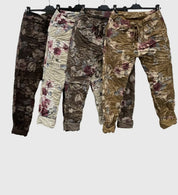 Stretchy floral crinkle pants - black - Blue Sky Fashions & Lingerie