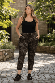 Stretchy floral crinkle pants - black - Blue Sky Fashions & Lingerie