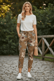 Stretchy floral crinkle pants - bronze - Blue Sky Fashions & Lingerie