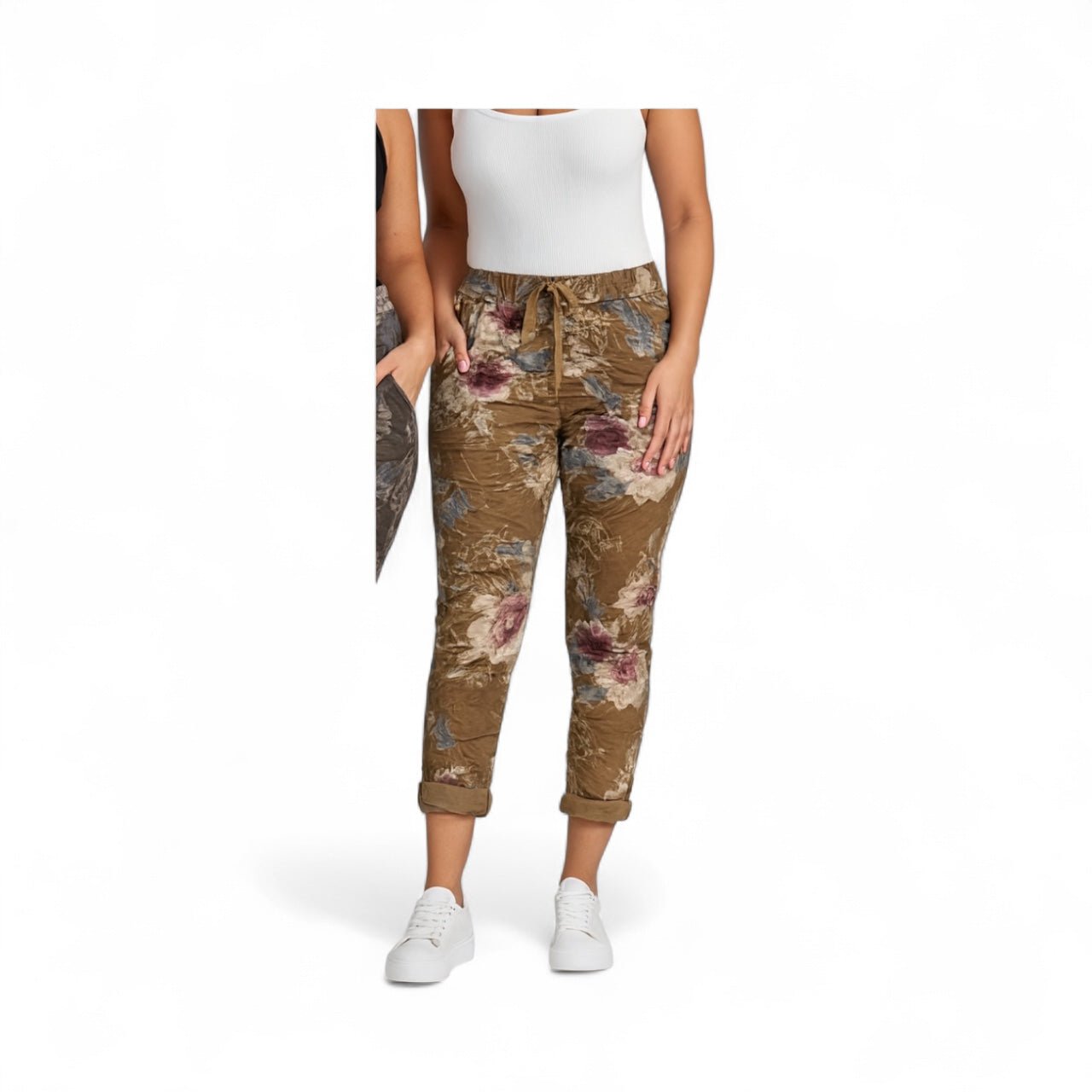 Stretchy floral crinkle pants - bronze - Blue Sky Fashions & Lingerie