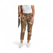 Stretchy floral crinkle pants - bronze - Blue Sky Fashions & Lingerie