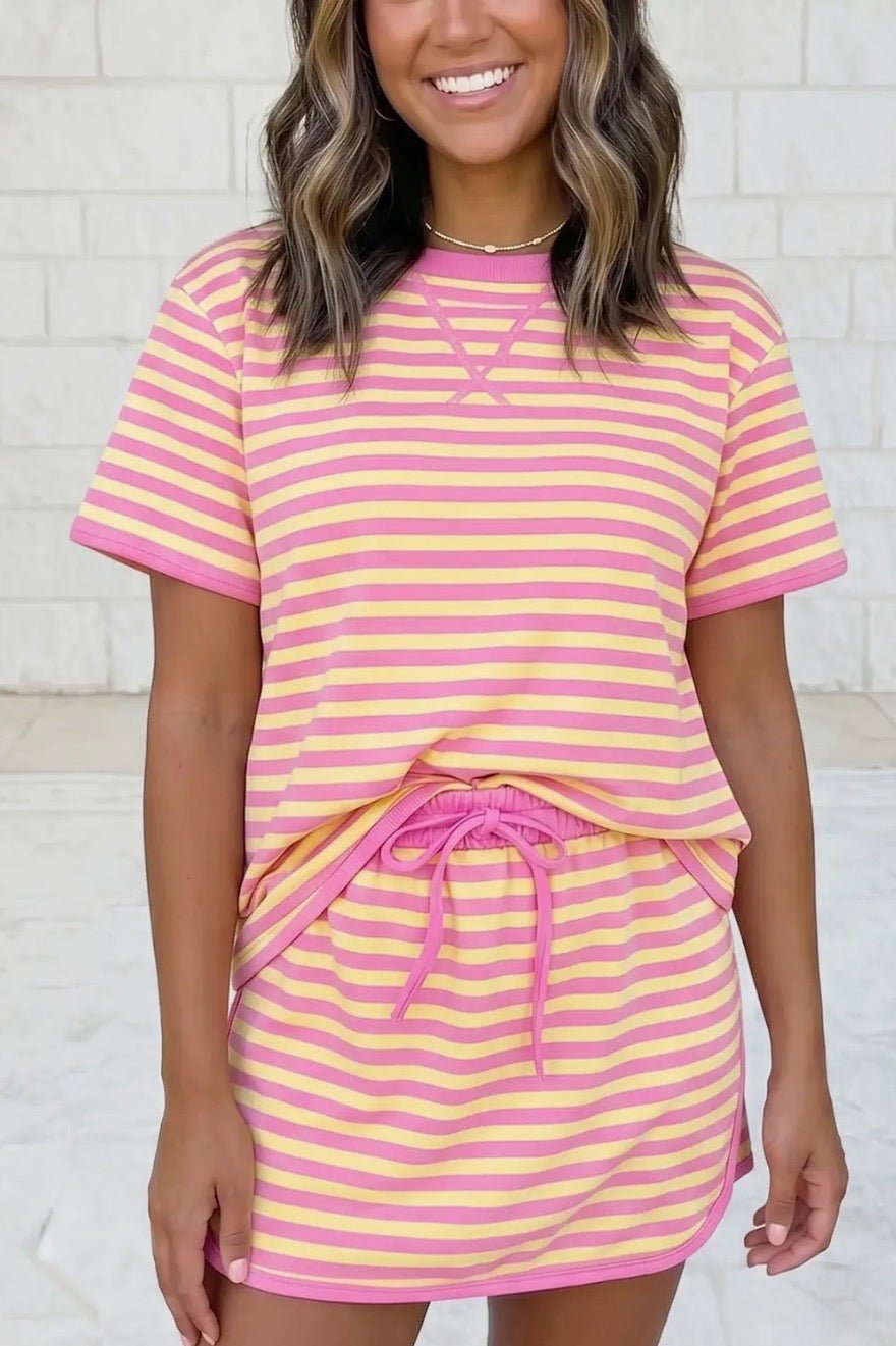 Stripe Short Sleeve Top and Skort Set - Blue Sky Fashions & Lingerie