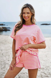 Stripe Short Sleeve Top and Skort Set - Blue Sky Fashions & Lingerie