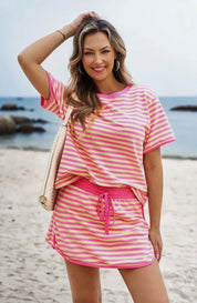 Stripe Short Sleeve Top and Skort Set - Blue Sky Fashions & Lingerie