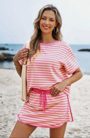 Stripe Short Sleeve Top and Skort Set - Blue Sky Fashions & Lingerie
