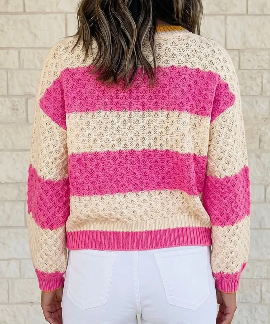 Striped Colorblock Texture Drop Shoulder Sweater - Blue Sky Fashions & Lingerie