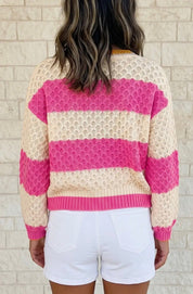 Striped Colorblock Texture Drop Shoulder Sweater - Blue Sky Fashions & Lingerie