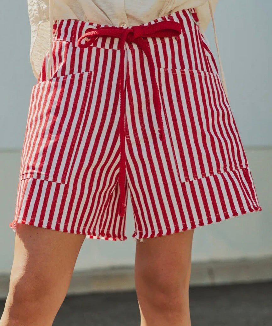 Striped High-Rise Denim Shorts - Blue Sky Fashions & Lingerie