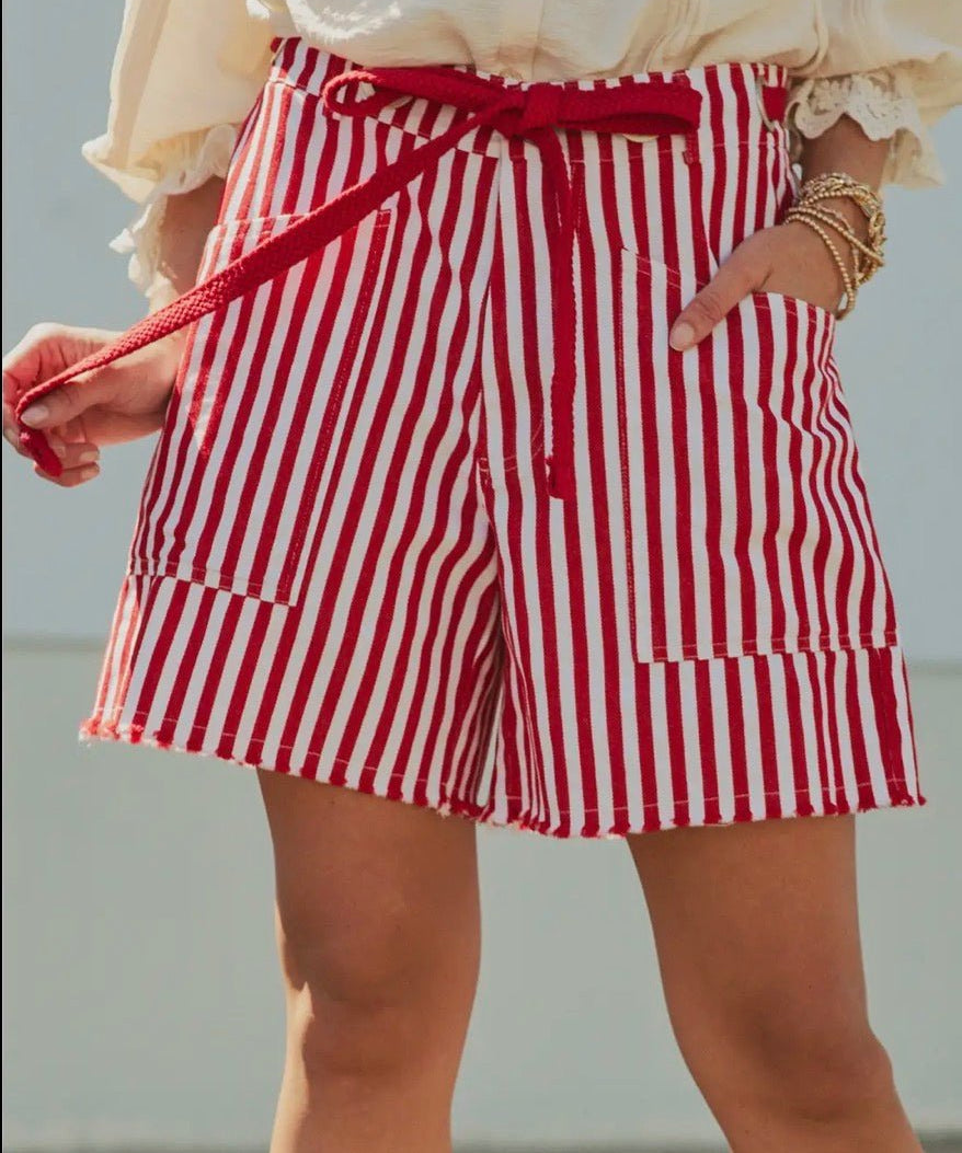 Striped High-Rise Denim Shorts - Blue Sky Fashions & Lingerie