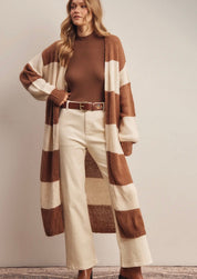 Striped Longline Knit Cardigan - Caramel - Blue Sky Fashions & Lingerie