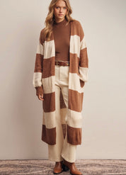 Striped Longline Knit Cardigan - Caramel - Blue Sky Fashions & Lingerie