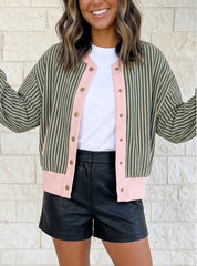 Striped Patchwork Long Sleeve Regular Fit Cardigan - Blue Sky Fashions & Lingerie