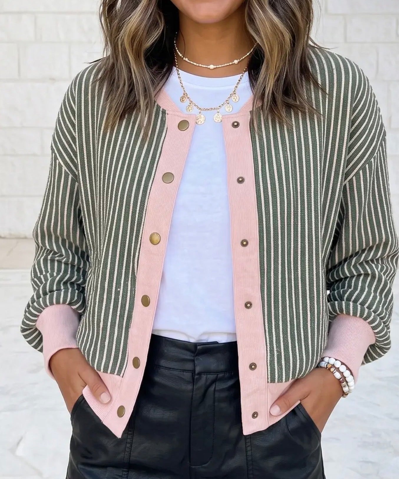 Striped Patchwork Long Sleeve Regular Fit Cardigan - Blue Sky Fashions & Lingerie
