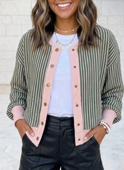 Striped Patchwork Long Sleeve Regular Fit Cardigan - Blue Sky Fashions & Lingerie