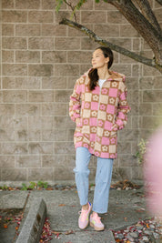 TEDDY FLORAL HOODED JACKET IN LIGHT PINK/OATMEAL - Blue Sky Fashions & Lingerie