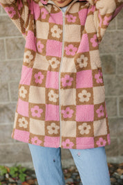 TEDDY FLORAL HOODED JACKET IN LIGHT PINK/OATMEAL - Blue Sky Fashions & Lingerie