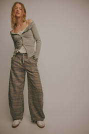 Tegan Barrel Trousers - Blue Grey Combo - Blue Sky Fashions & Lingerie