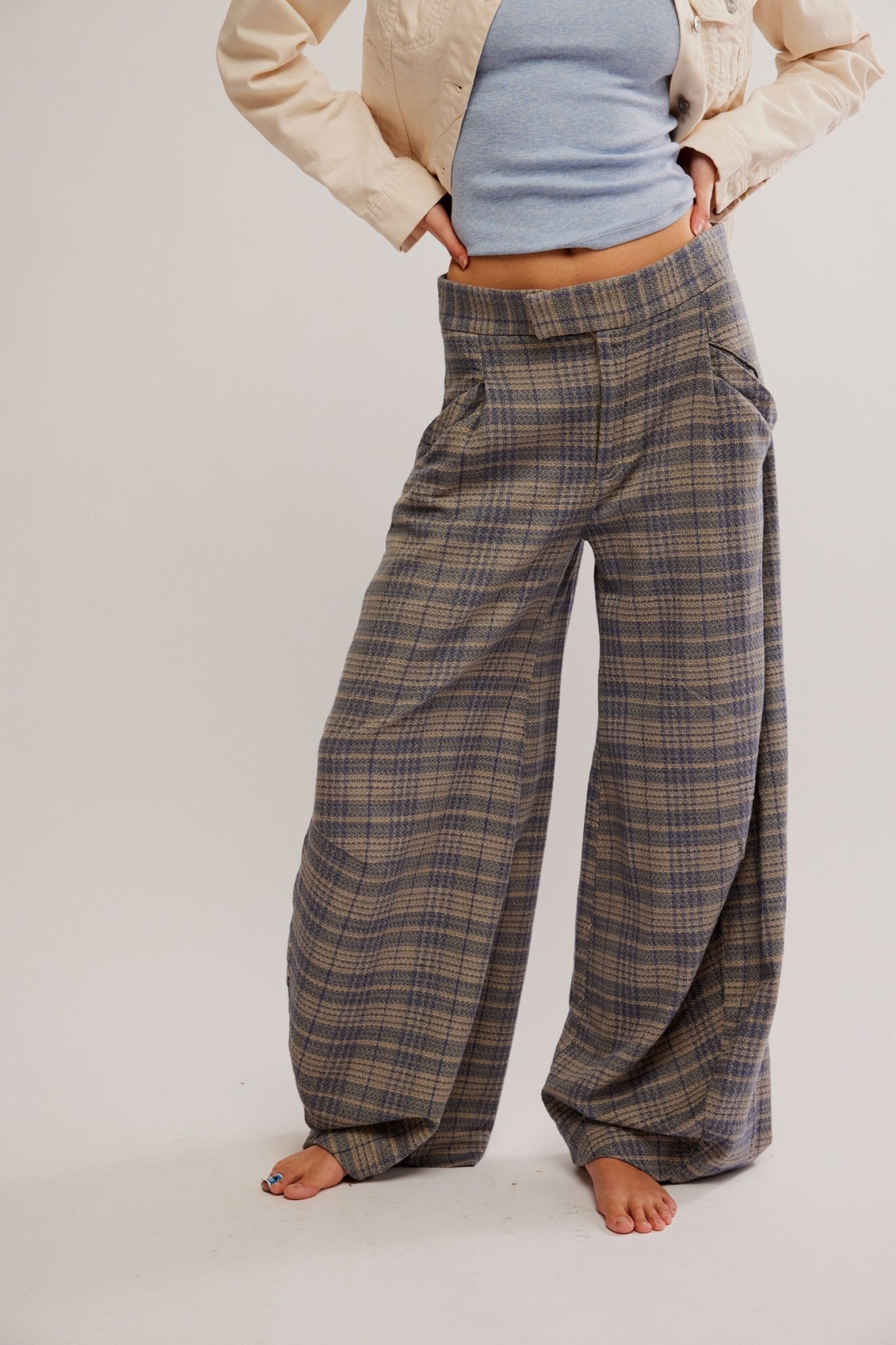 Tegan Barrel Trousers - Blue Grey Combo - Blue Sky Fashions & Lingerie