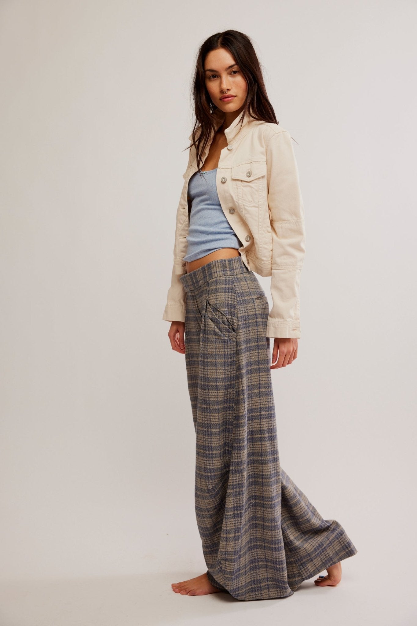 Tegan Barrel Trousers - Blue Grey Combo - Blue Sky Fashions & Lingerie