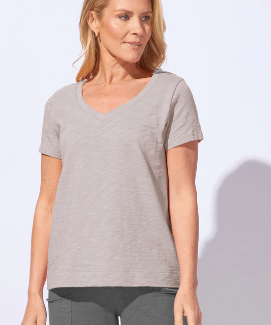 Textured Peruvian Cotton Base V Neck Tee - Fog - Blue Sky Fashions & Lingerie