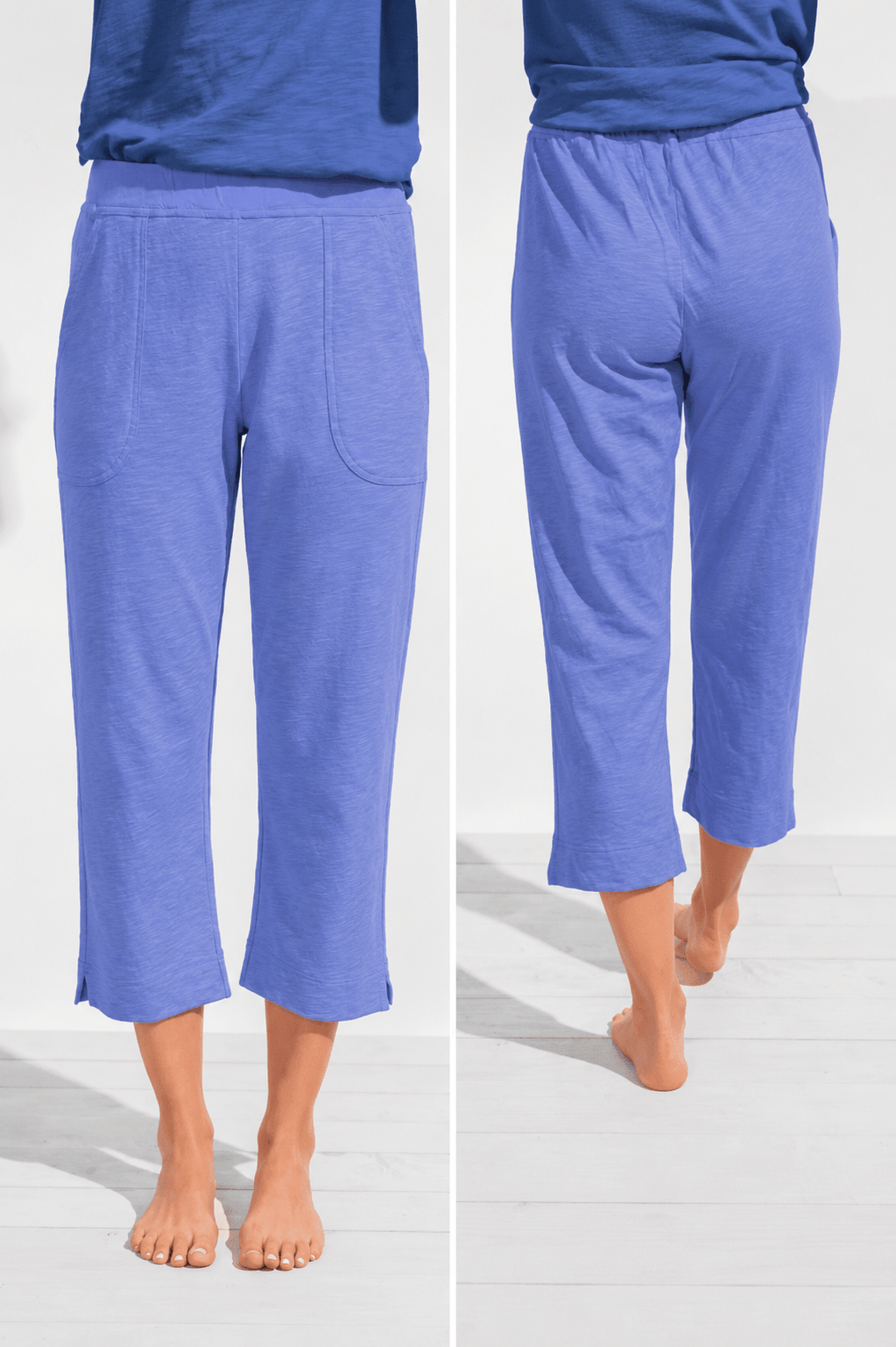 Textured Peruvian Cotton On The Go Pocket Capri in Baja Blue E60005S6 - Blue Sky Fashions & Lingerie