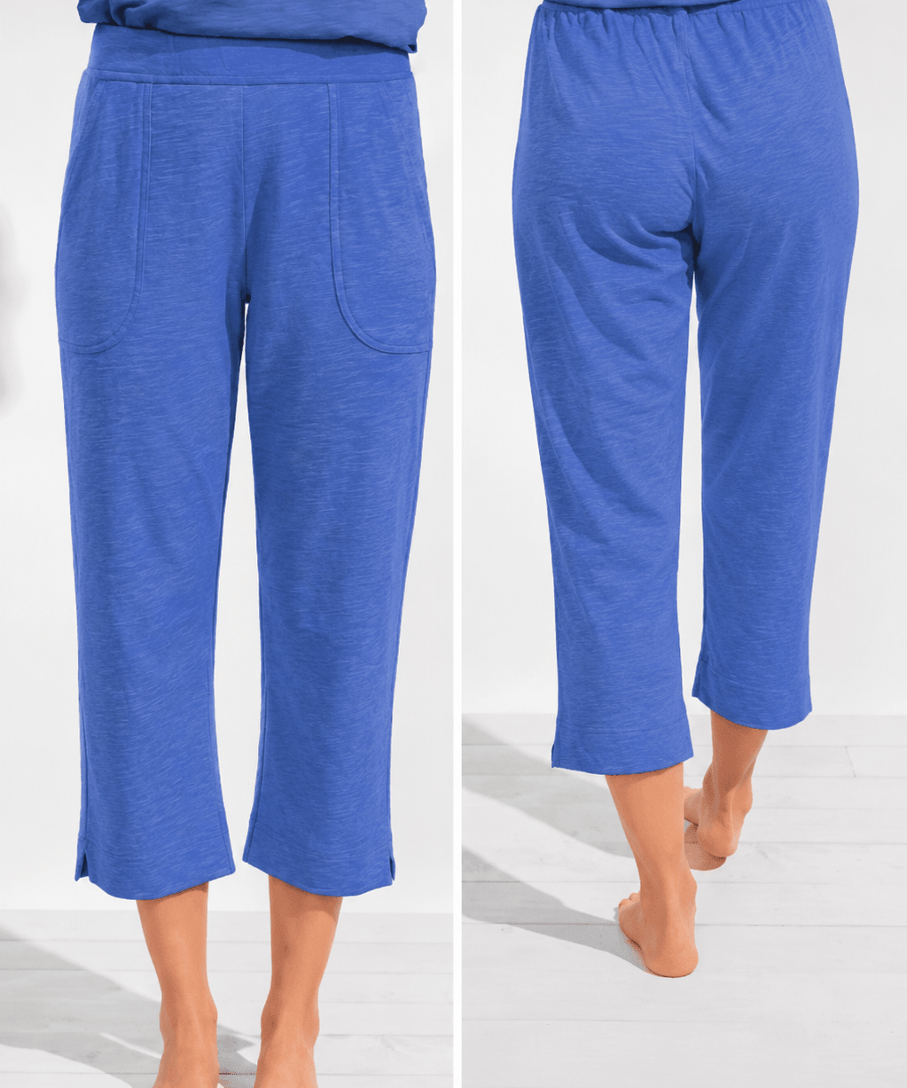 Textured Peruvian Cotton On The Go Pocket Capri in Resort Blue E60005S6 - Blue Sky Fashions & Lingerie