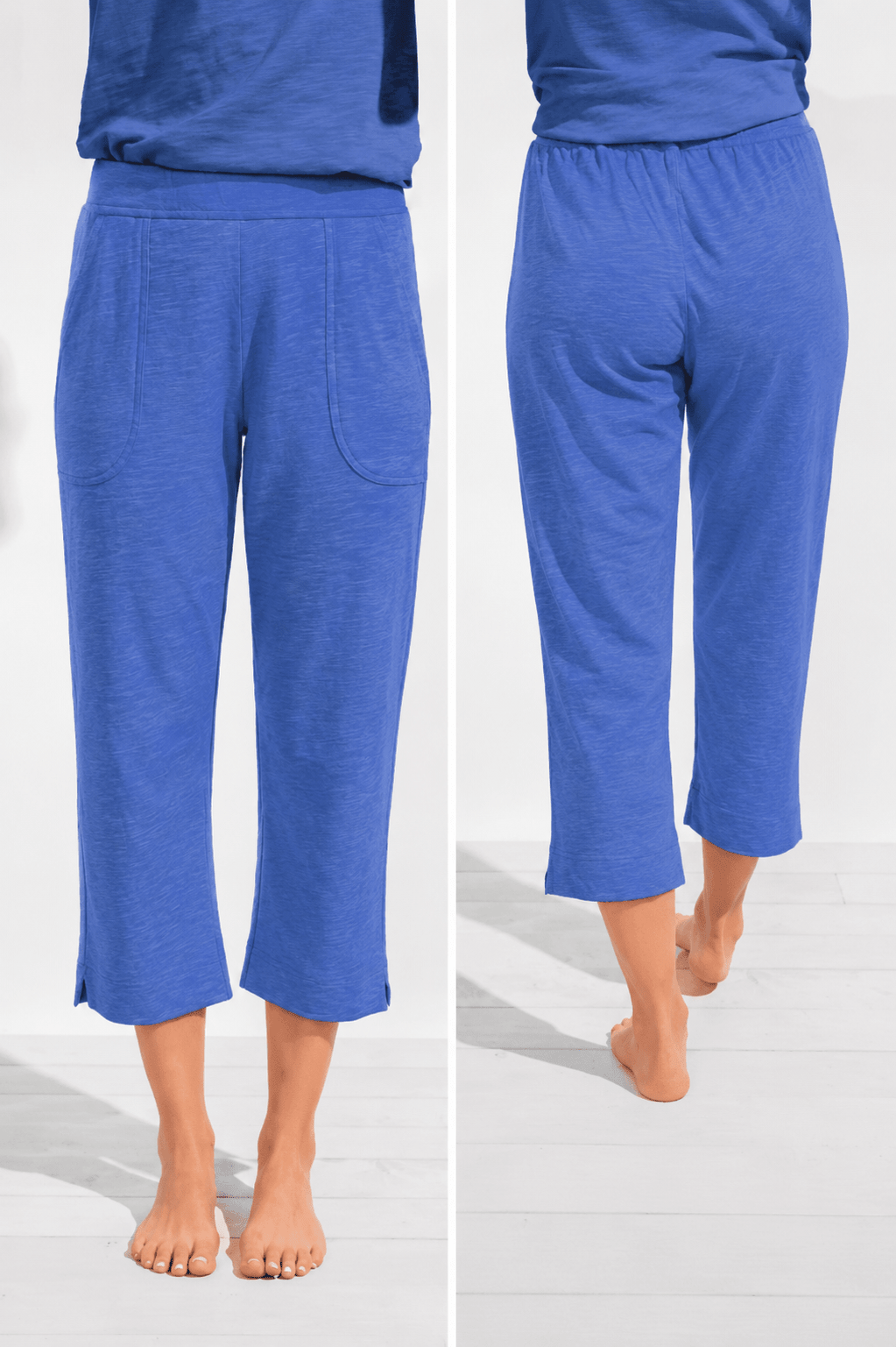 Textured Peruvian Cotton On The Go Pocket Capri in Resort Blue E60005S6 - Blue Sky Fashions & Lingerie