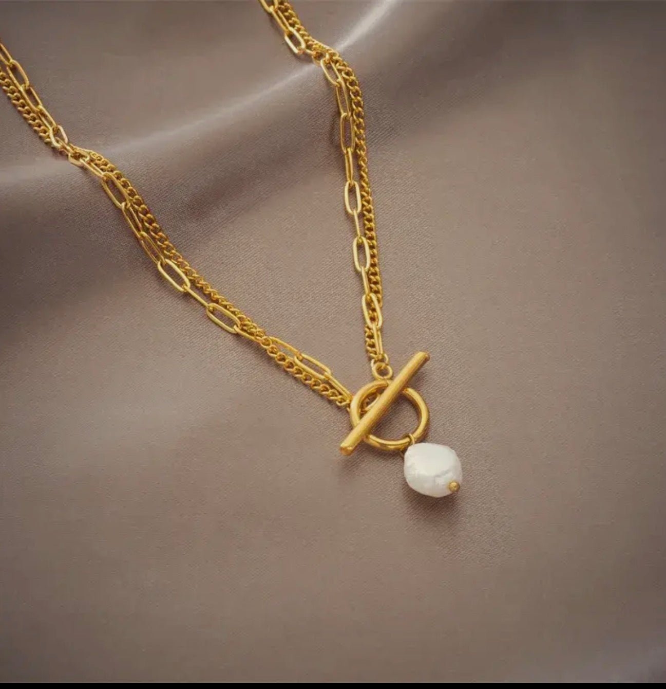 Titanium Steel Layered Necklace with Freshwater Pearl - Blue Sky Fashions & Lingerie