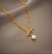 Titanium Steel Layered Necklace with Freshwater Pearl - Blue Sky Fashions & Lingerie