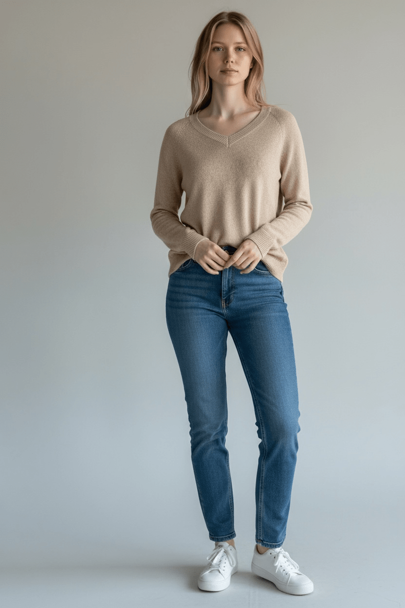 V neck sweater - vanilla - Blue Sky Fashions & Lingerie