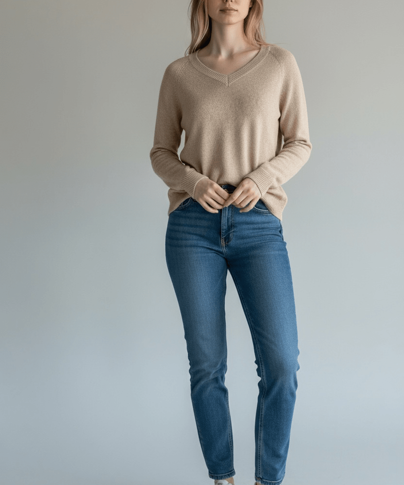 V neck sweater - vanilla - Blue Sky Fashions & Lingerie