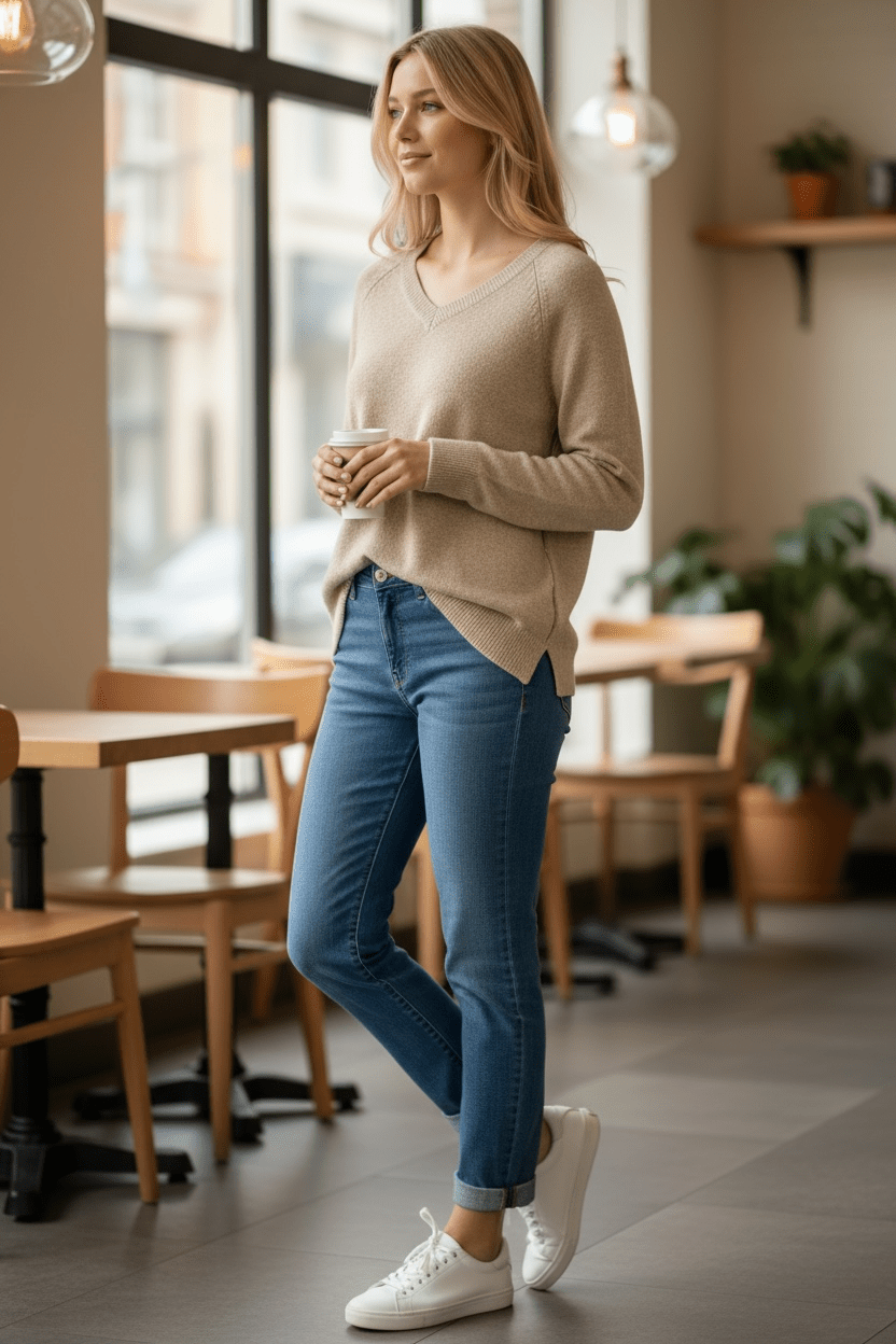 V neck sweater - vanilla - Blue Sky Fashions & Lingerie