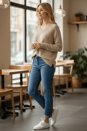 V neck sweater - vanilla - Blue Sky Fashions & Lingerie