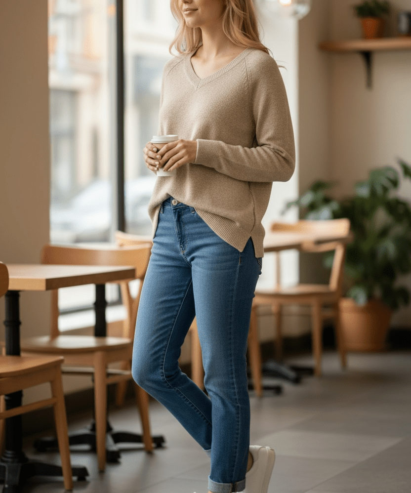 V neck sweater - vanilla - Blue Sky Fashions & Lingerie