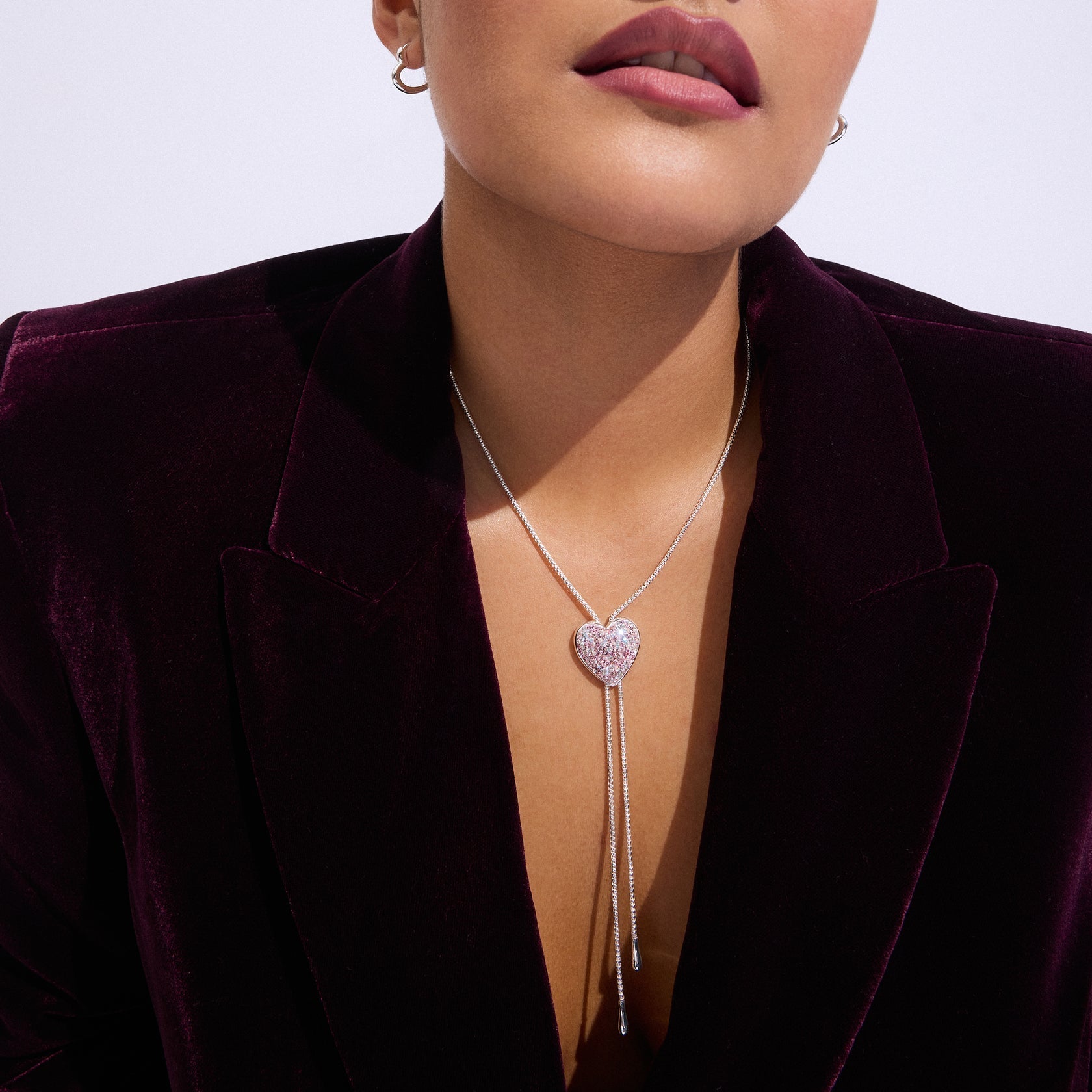 VENETIAN BLUSH SPARKLE PUFFY HEART BOLO TIE NECKLACE - Blue Sky Fashions & Lingerie