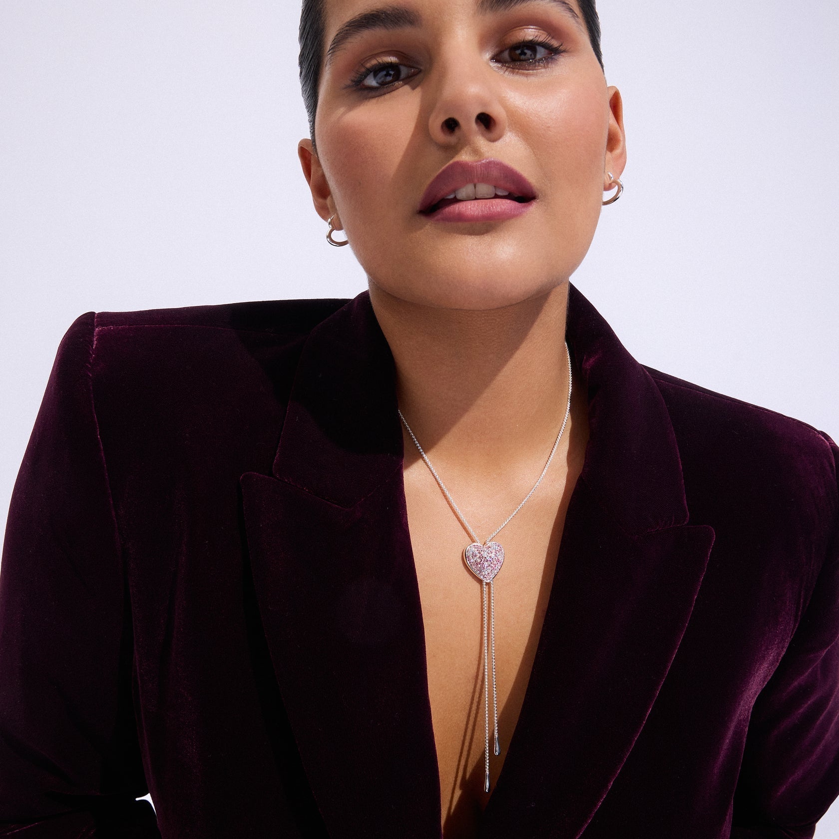 VENETIAN BLUSH SPARKLE PUFFY HEART BOLO TIE NECKLACE - Blue Sky Fashions & Lingerie