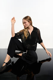 Vicscose Blend Boxy Sweater Knit With Zipped Neckline in Black 261634 - Blue Sky Fashions & Lingerie