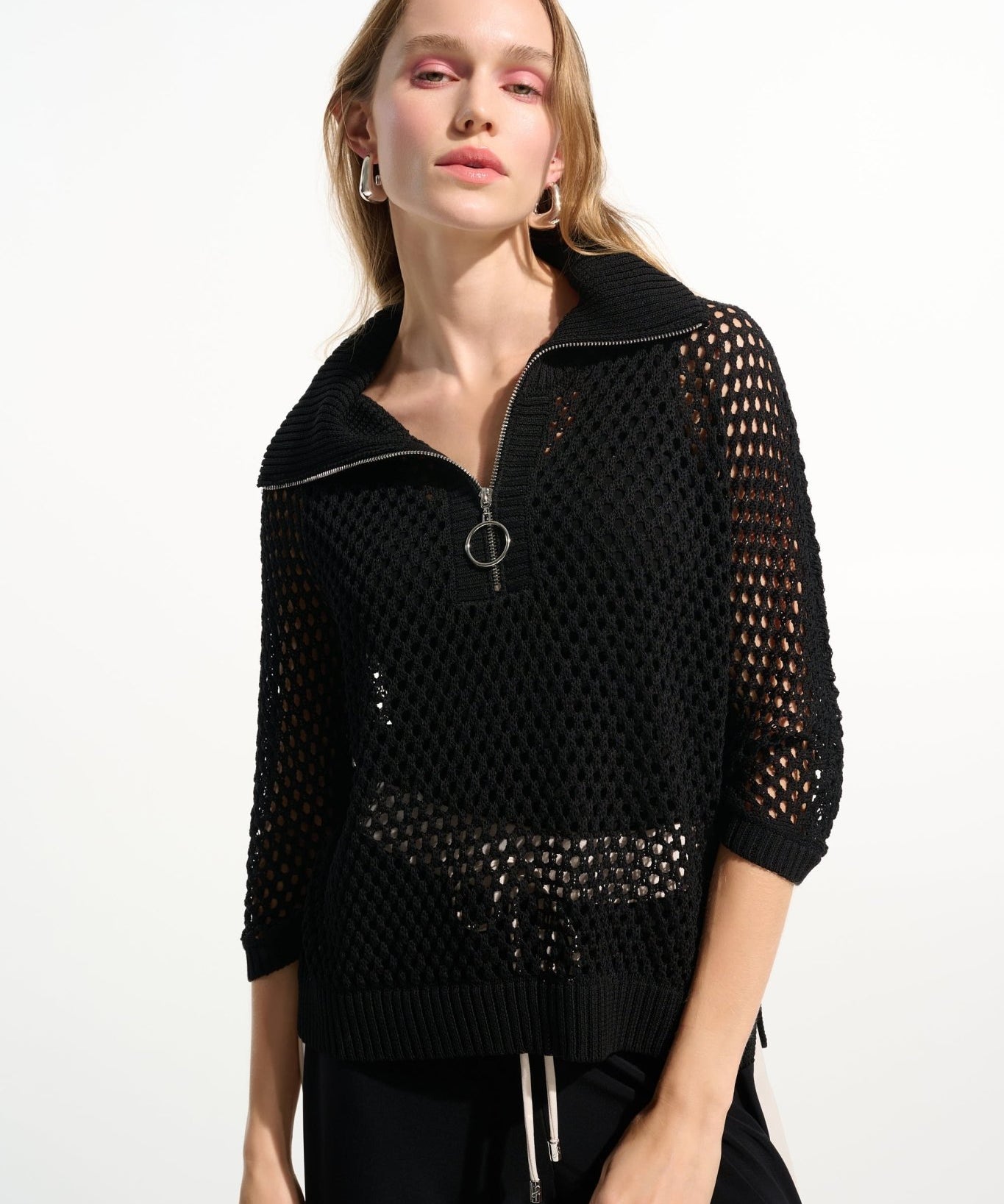 Vicscose Blend Boxy Sweater Knit With Zipped Neckline in Black 261634 - Blue Sky Fashions & Lingerie