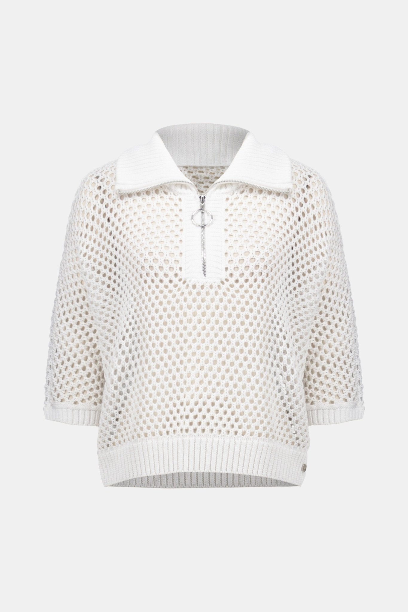 Vicscose Blend Boxy Sweater Knit With Zipped Neckline in White 261634 - Blue Sky Fashions & Lingerie