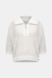 Vicscose Blend Boxy Sweater Knit With Zipped Neckline in White 261634 - Blue Sky Fashions & Lingerie