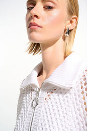 Vicscose Blend Boxy Sweater Knit With Zipped Neckline in White 261634 - Blue Sky Fashions & Lingerie