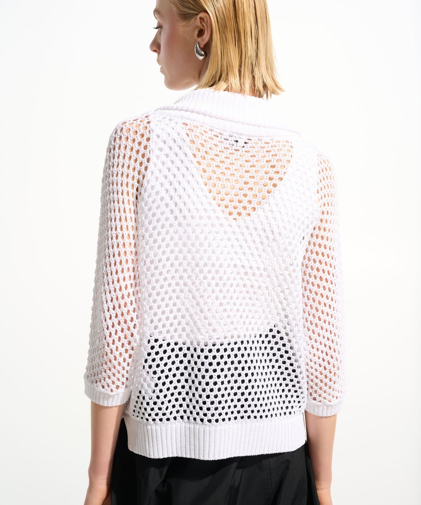 Vicscose Blend Boxy Sweater Knit With Zipped Neckline in White 261634 - Blue Sky Fashions & Lingerie