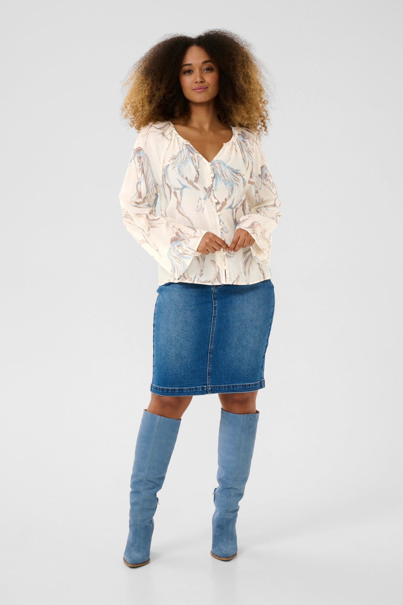 Vilma shirt - blue horse - Blue Sky Fashions & Lingerie