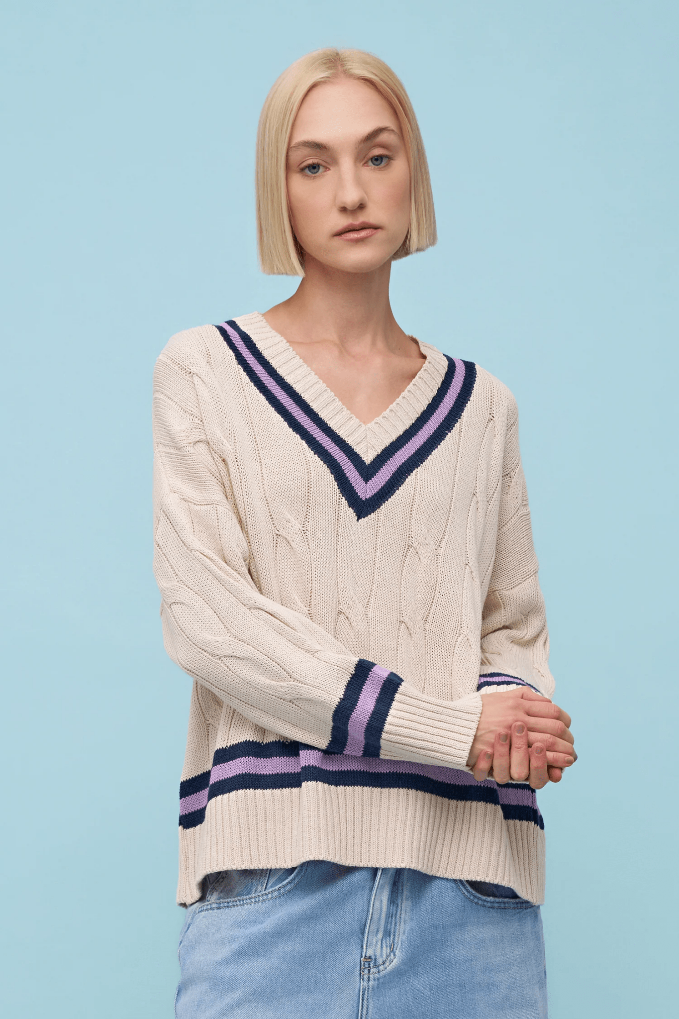 Vittoria V Neck Sweater - Navy - Blue Sky Fashions & Lingerie